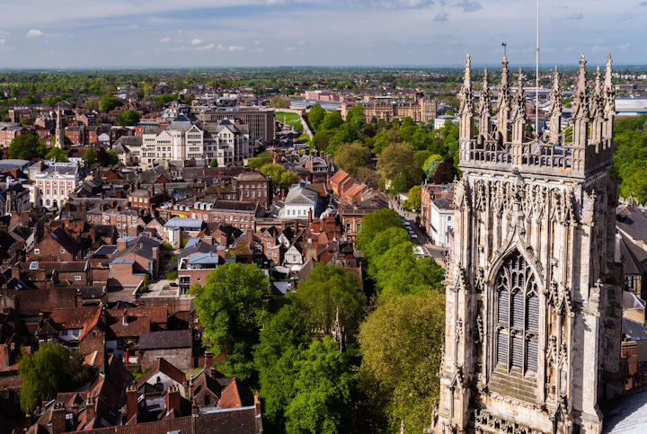 Aerial view of York with York Minster in the foreground. Image copyright University of York, Alex Holland